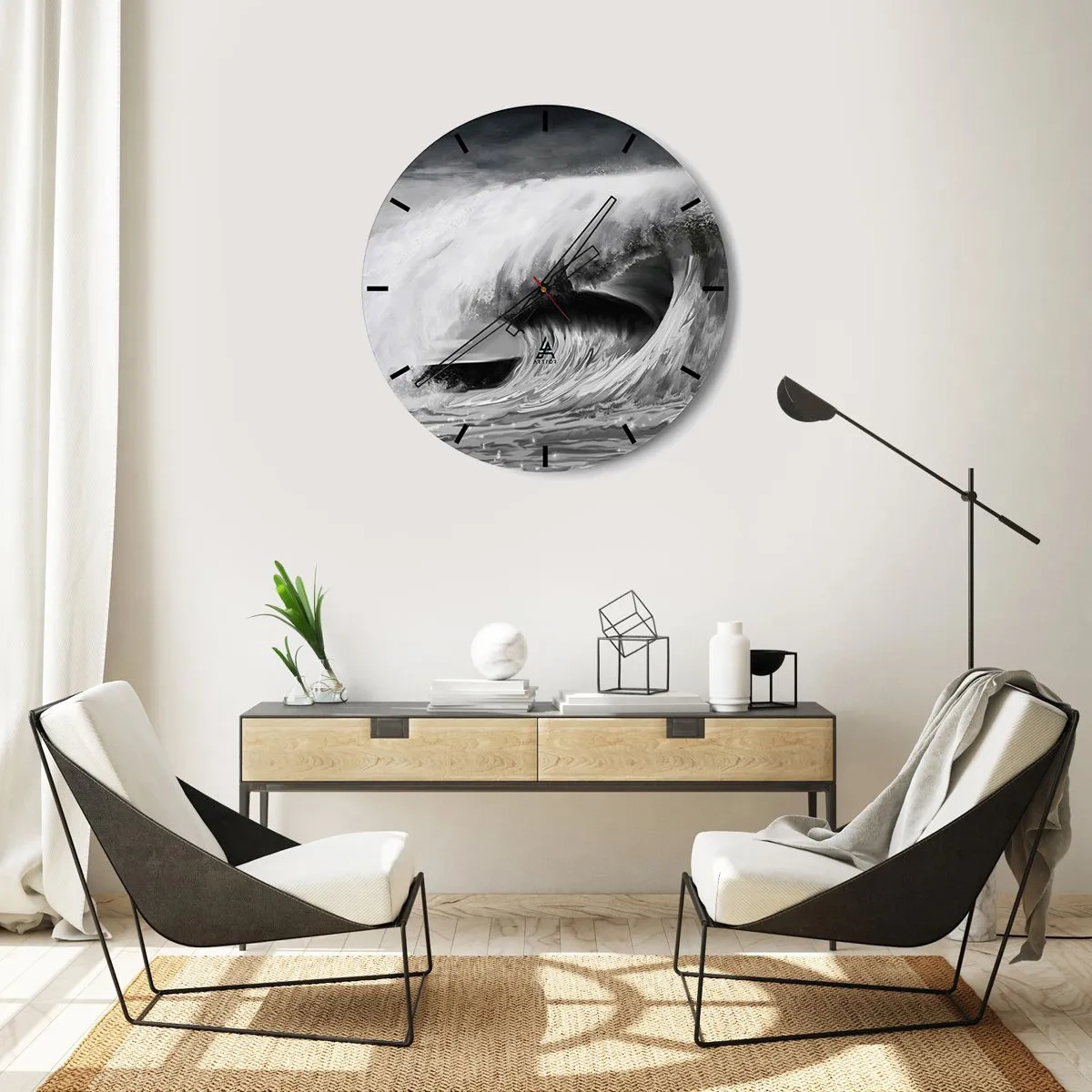 Horloge murale - Pendule murale - La colère de l'océan - 40x40 cm