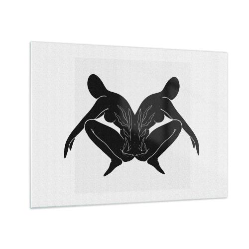 Impression sur verre - Image sur verre - Figures noires formant un cœur symétrique sur fond blanc - 70x50cm - Une âme commune - Décoration murale moderne pour le salon et la chambre ARTTOR