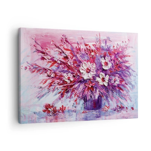 Impression sur toile - Image sur toile - Un bouquet de fleurs colorées dans des tons de rose et de violet - 70x50cm - Innocence et passion - Décoration murale moderne pour le salon et la chambre ARTTOR
