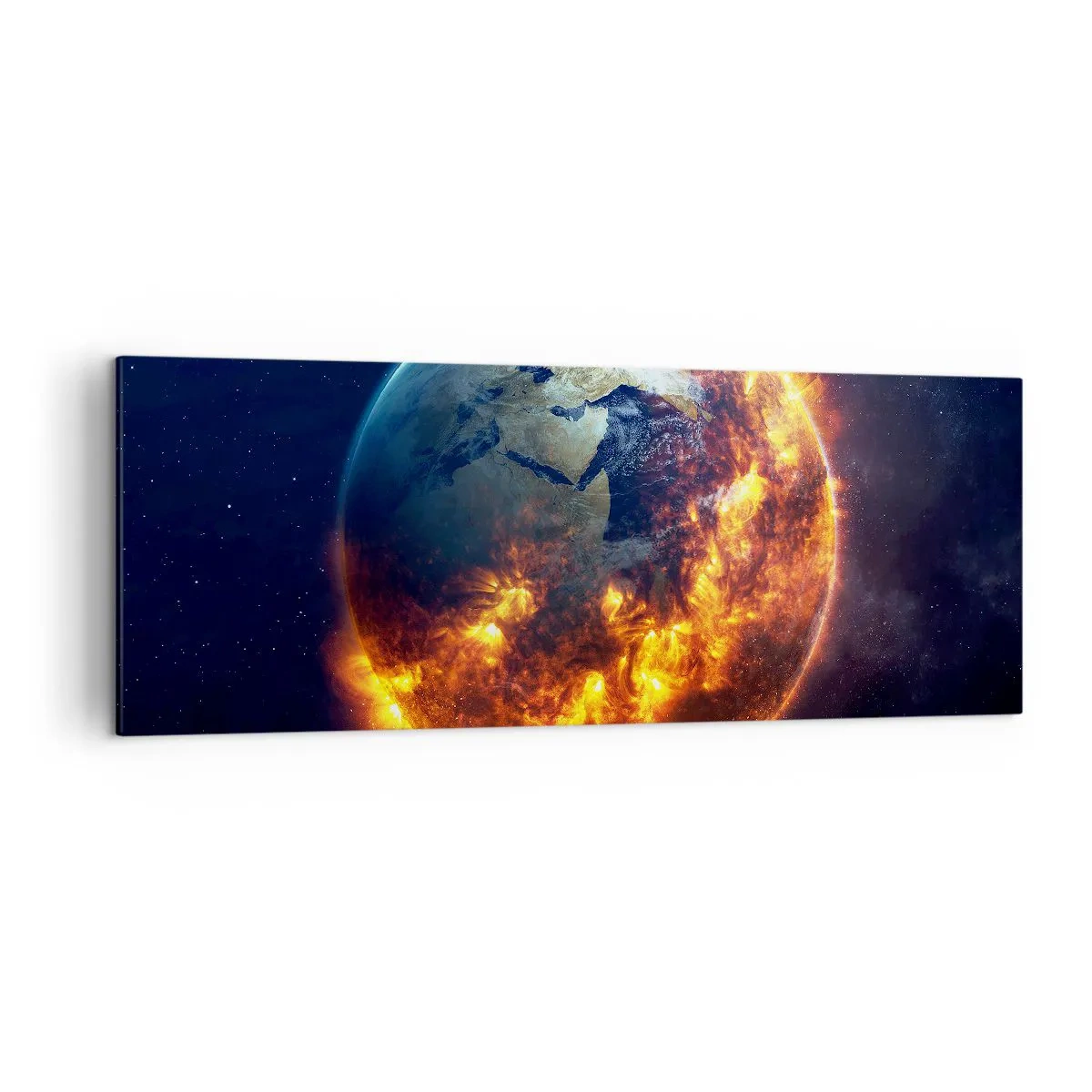 Impression sur toile - Image sur toile - La planète Terre en feu dans l'espace - 140x50cm - La flamme de l'apocalypse - Décoration murale moderne pour le salon et la chambre ARTTOR