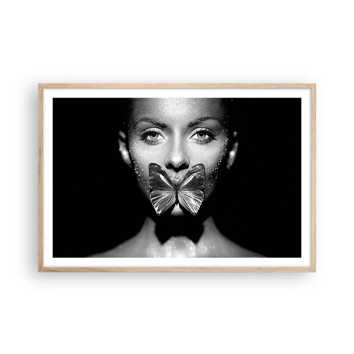 Affiche dans un chêne clair - Poster - Baiser papillon - 91x61 cm