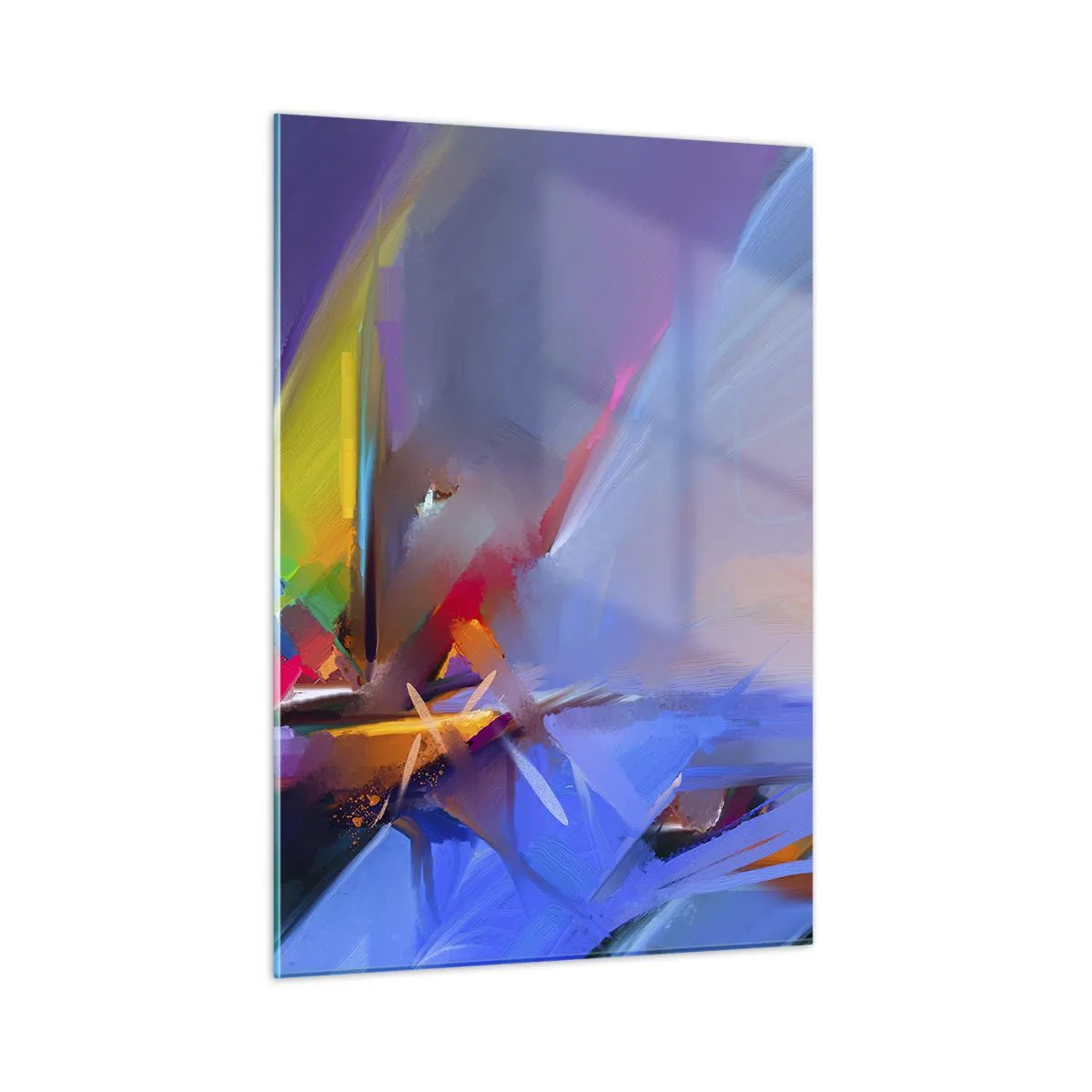 Impression sur verre - Image sur verre - Hélices abstraites aux couleurs vives sur fond de ciel pastel - 50x70cm - Hélices comme un oiseau - Décoration murale moderne pour le salon et la chambre ARTTOR