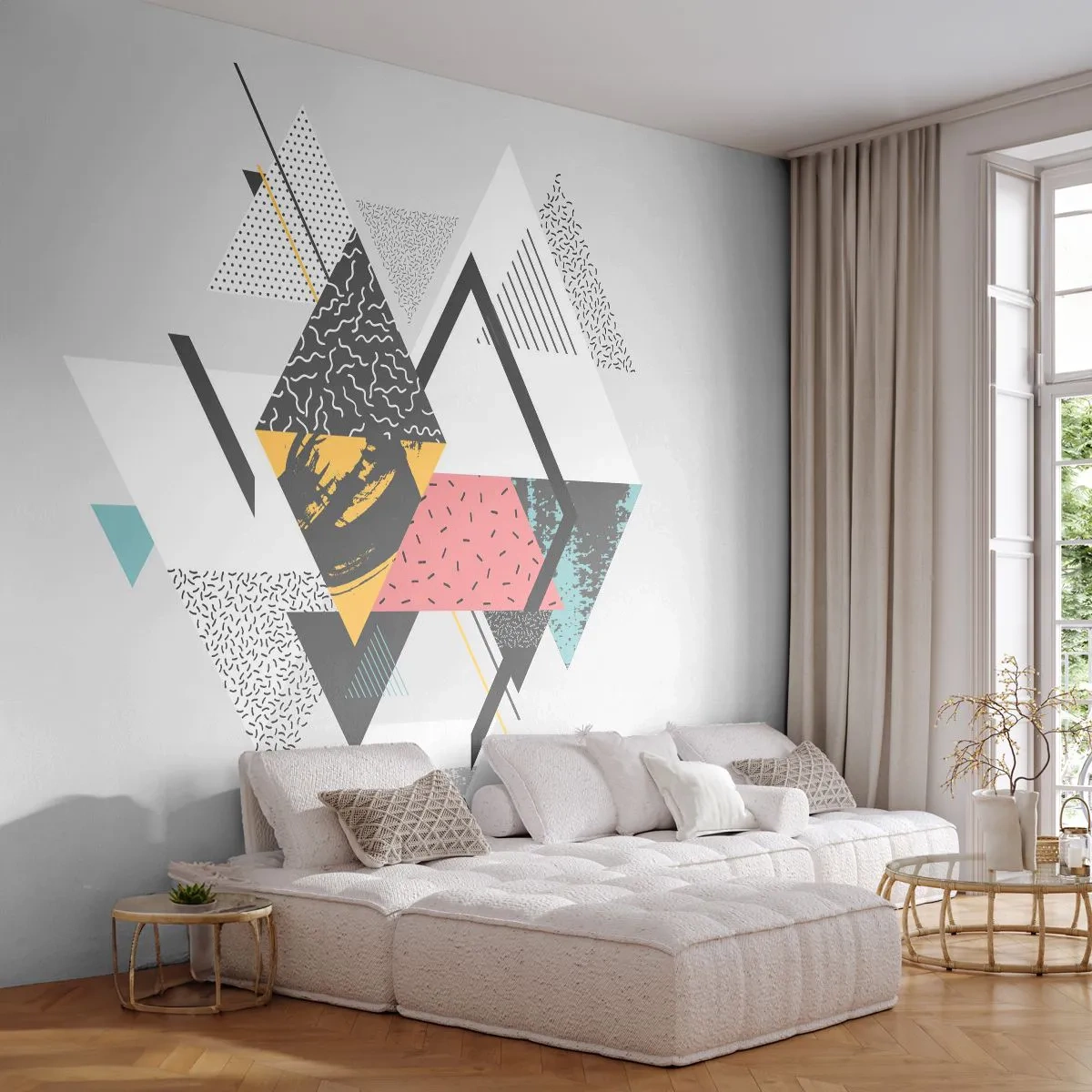 Papier Peint Autocollant Deluxe Sticker - Variation sur triangle et losange - Abstraction, Morceau, Triangles - 350x256 cm