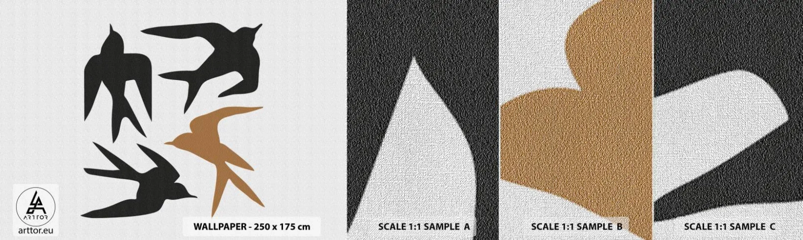 Échantillon de Papier Peint Premium Canvas - Avaler du plaisir - Bohème, Des oiseaux, Minimalisme - 100x30 cm