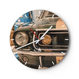 Horloge murale - Pendule murale - Gros plan d'une muscle car américaine classique - 30x30cm - Rencontre avec une légende - Décoration murale moderne pour le salon, la cuisine et la chambre ARTTOR
