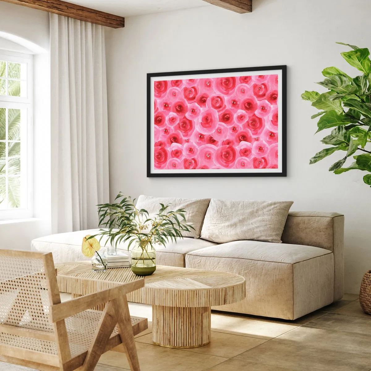 Affiche dans un cadre noir - Poster - Roses en-haut et en-bas - 50x40 cm