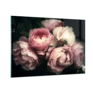 Impression sur verre - Image sur verre - Un bouquet de roses roses dans un éclairage doux avec une touche vintage - 100x70cm - Le charme de la belle époque - Décoration murale moderne pour le salon et la chambre ARTTOR