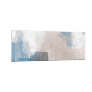 Impression sur verre - Image sur verre - Formes abstraites dans les tons de bleu et de beige - 140x50cm - Abstraction rose derrière un rideau de bleu - Décoration murale moderne pour le salon et la chambre ARTTOR