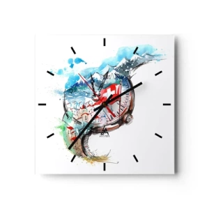 Horloge murale - Pendule murale - Un paysage aquarelle de la Suisse dans un design d'horlogerie - 30x30cm - L'esprit de la Suisse - Décoration murale moderne pour le salon et la chambre ARTTOR