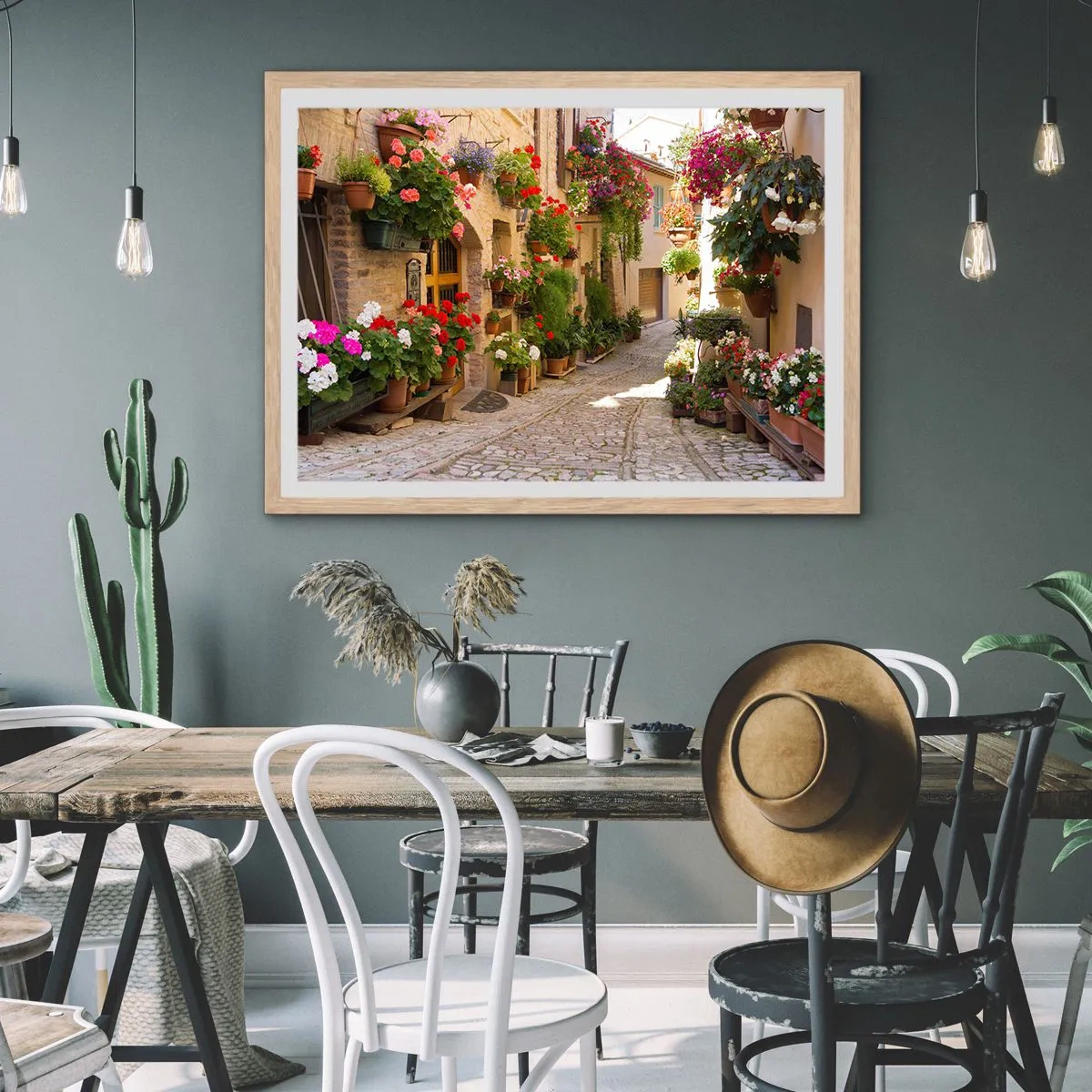 Affiche dans un chêne clair - Poster - Une inondation de fleurs - 100x70 cm