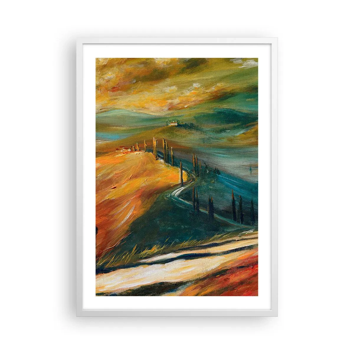 Affiche dans un cadre blanc - Poster - paysage toscan - 50x70 cm