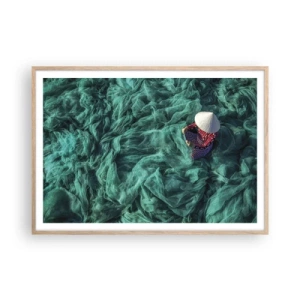 Affiche dans un chêne clair - Poster - Dans une mer de filet - 100x70 cm
