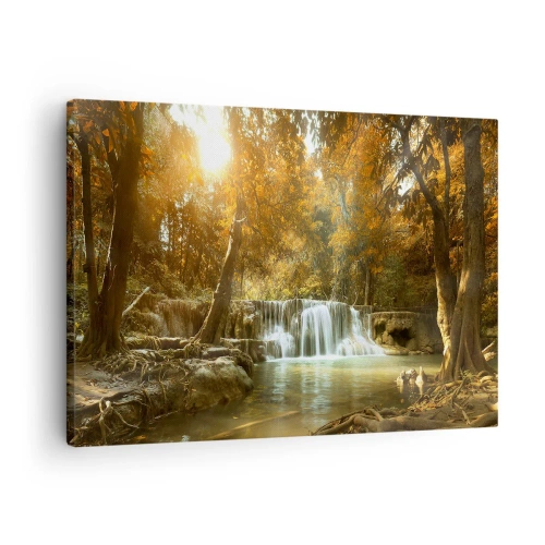 Impression sur toile - Image sur toile - Paysage d'automne avec une cascade - 70x50cm - Cascade du parc - Décoration murale moderne pour le salon et la chambre ARTTOR
