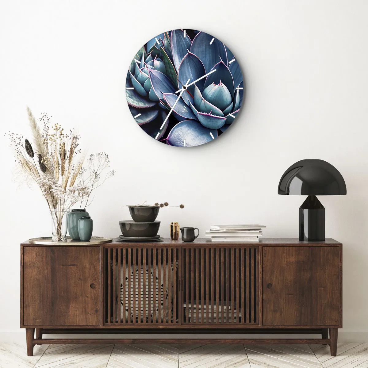 Horloge murale - Pendule murale - De somptueuses rosettes de plantes succulentes dans des tons turquoise et violet - 30x30cm - Force vital - Décoration murale moderne pour le salon, la cuisine et la chambre ARTTOR
