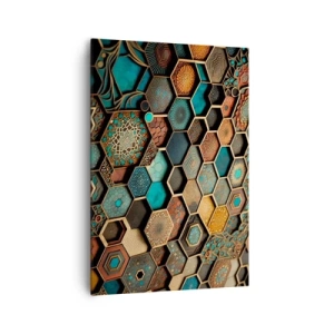Impression sur toile - Image sur toile - Ornements colorés aux motifs hexagonaux - 70x100cm - Ornements arabes – variation - Décoration murale moderne pour le salon et la chambre ARTTOR