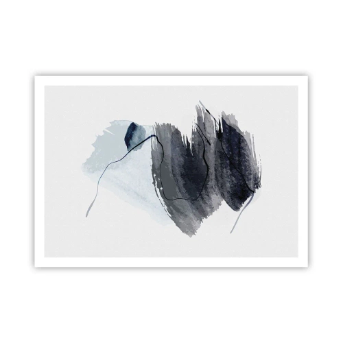 Affiche - Poster - Composition abstraite dans les tons de gris et de bleu - 100x70cm - Intensité et mouvement - Décoration murale moderne pour le salon et la chambre ARTTOR