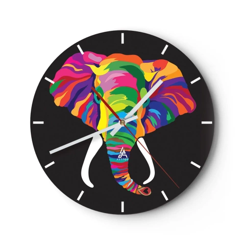 Horloge murale - Pendule murale - L'éléphant qui aimait se baigner dans un arc-en-ciel - 40x40 cm