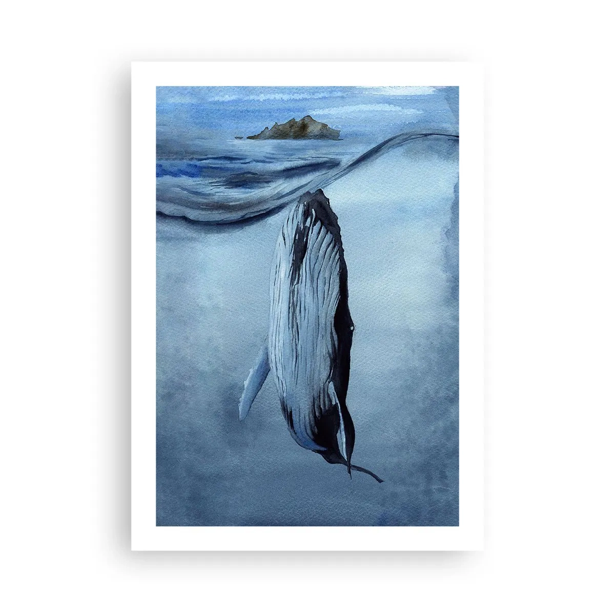 Affiche - Poster - Une baleine sous la surface de l'océan - 50x70cm - Deux mondes nordiques - Décoration murale moderne pour le salon et la chambre ARTTOR