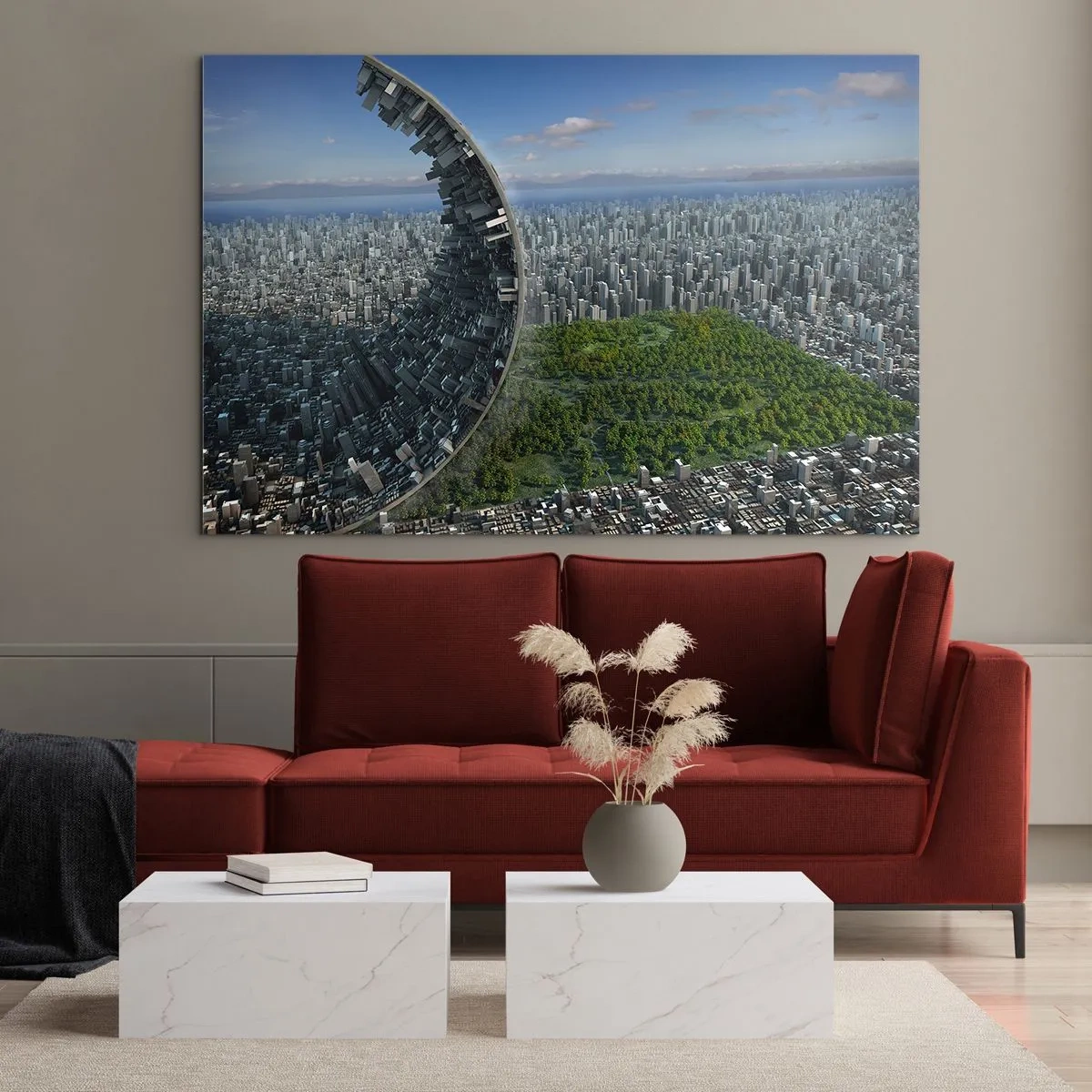 Impression sur verre - Image sur verre - Une ville avec un effet spectaculaire de réfraction spatiale - 70x50cm - La nature est éternelle - Décoration murale moderne pour le salon et la chambre ARTTOR