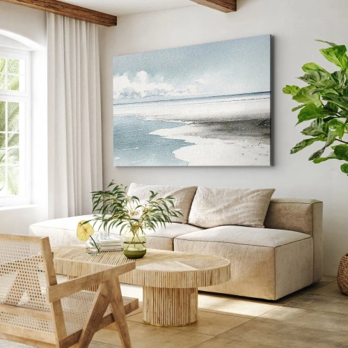Impression sur toile - Image sur toile - Une mer calme et une plage aux tons clairs de bleu - 120x80cm - Marée douce - Décoration murale moderne pour le salon et la chambre ARTTOR