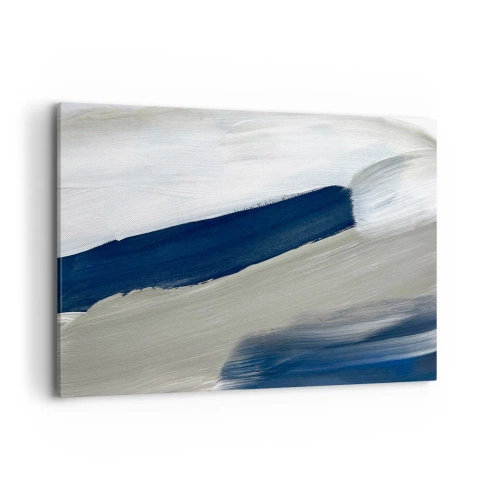 Impression sur toile - Image sur toile - Coups de pinceau abstraits dans des tons de bleu et de gris - 100x70cm - Rencontre avec la blancheur - Décoration murale moderne pour le salon et la chambre ARTTOR
