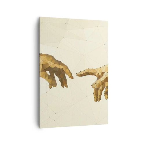 Impression sur toile - Image sur toile - Mains géométriques tendues l'une vers l'autre sur un fond clair - 70x100cm - Géométrie divine - Décoration murale moderne pour le salon et la chambre ARTTOR