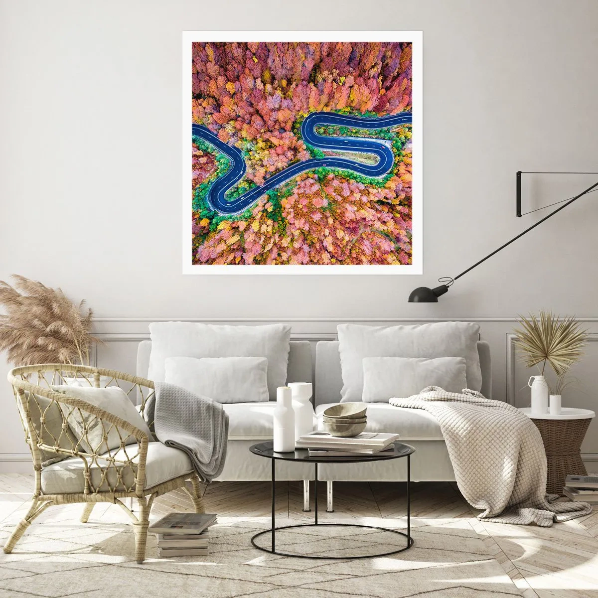 Affiche - Poster - Route sinueuse à travers la forêt - 50x50 cm