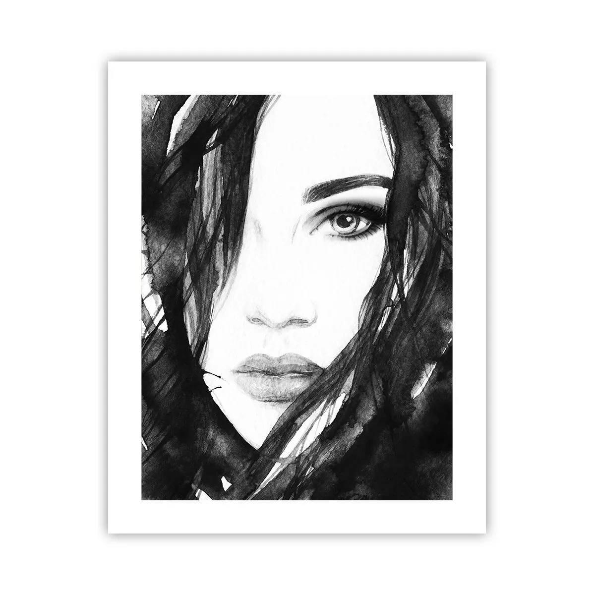 Affiche - Poster - Portrait d'une dame en noir et blanc - 40x50 cm