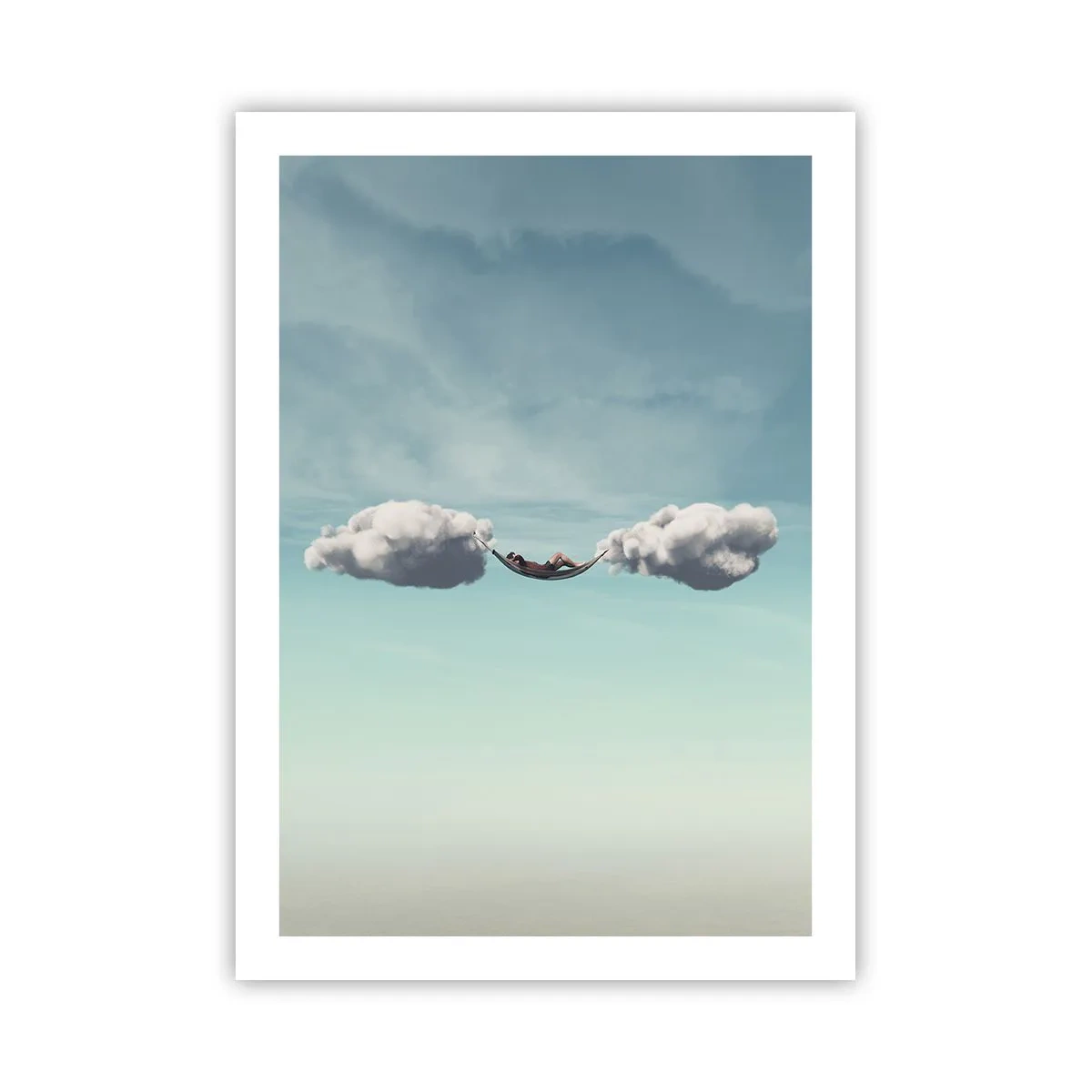 Affiche - Poster - Un hamac suspendu entre deux nuages contre le ciel - 50x70cm - Instant de bonheur - Décoration murale moderne pour le salon et la chambre ARTTOR