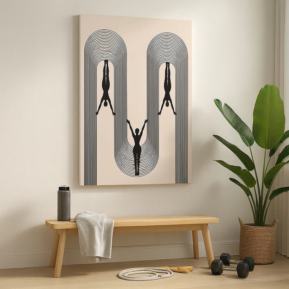 Impression sur toile - Image sur toile - Silhouettes géométriques sur fond beige - 50x70cm - Les jambes en l’air - Décoration murale moderne pour le salon et la chambre ARTTOR