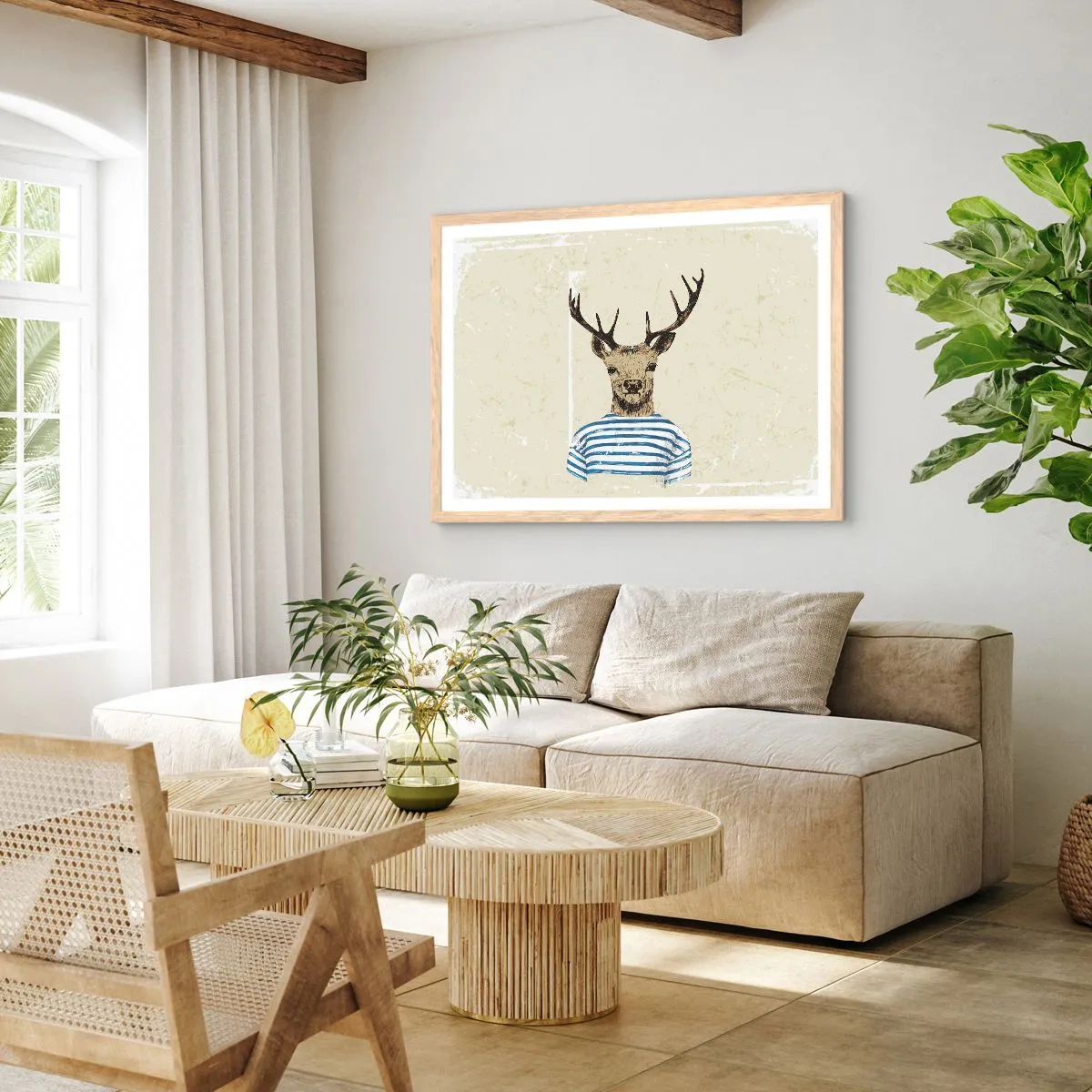 Affiche dans un chêne clair - Poster - Parce que j'aime les chemises rayées - 100x70 cm