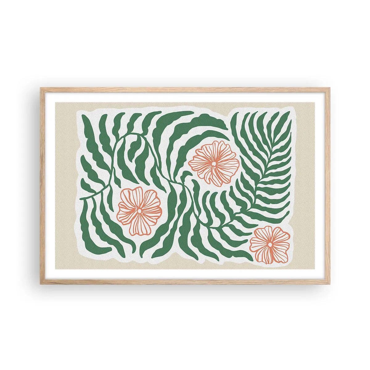 Affiche dans un chêne clair - Poster - Fleurit en vert - 91x61 cm