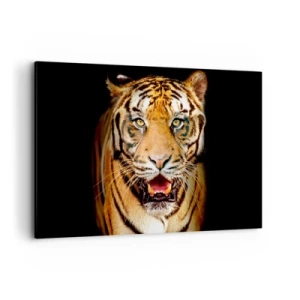 Impression sur toile - Image sur toile - Un tigre avec la gueule ouverte sur un fond noir - 120x80cm - Le coeur sauvageon - Décoration murale moderne pour le salon et la chambre ARTTOR