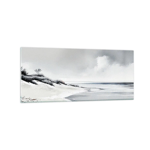 Impression sur verre - Image sur verre - Une plage aux tons sobres de gris et de bleu - 120x50cm - Ensemble depuis toujours - Décoration murale moderne pour le salon et la chambre ARTTOR