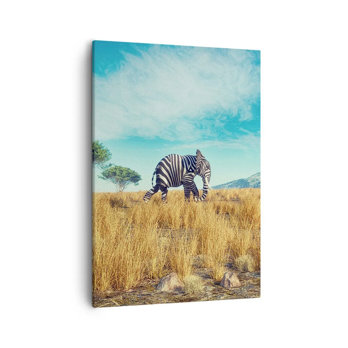 Impression sur toile - Image sur toile - Zèbre dans un paysage africain - 50x70cm - Le gris n'est déjà plus à la mode - Décoration murale moderne pour le salon et la chambre ARTTOR