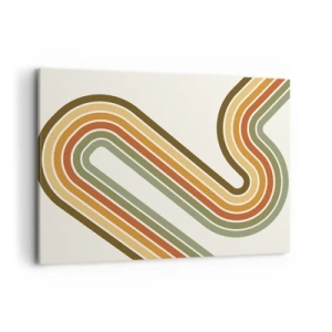 Impression sur toile - Image sur toile - Motif géométrique dans les tons de vert, orange et beige sur fond clair - 100x70cm - En zig zag vers le but - Décoration murale moderne pour le salon et la chambre ARTTOR