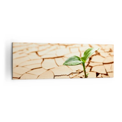 Impression sur toile - Image sur toile - Une plante verte poussant sur une terre sèche et craquelée - 160x50cm - La force indomptable de la vie - Décoration murale moderne pour le salon et la chambre ARTTOR