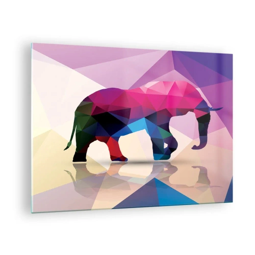 Impression sur verre - Image sur verre - Éléphant géométrique dans une abstraction colorée et vibrante - 70x50cm - Dinosaure en cristal - Décoration murale moderne pour le salon et la chambre ARTTOR