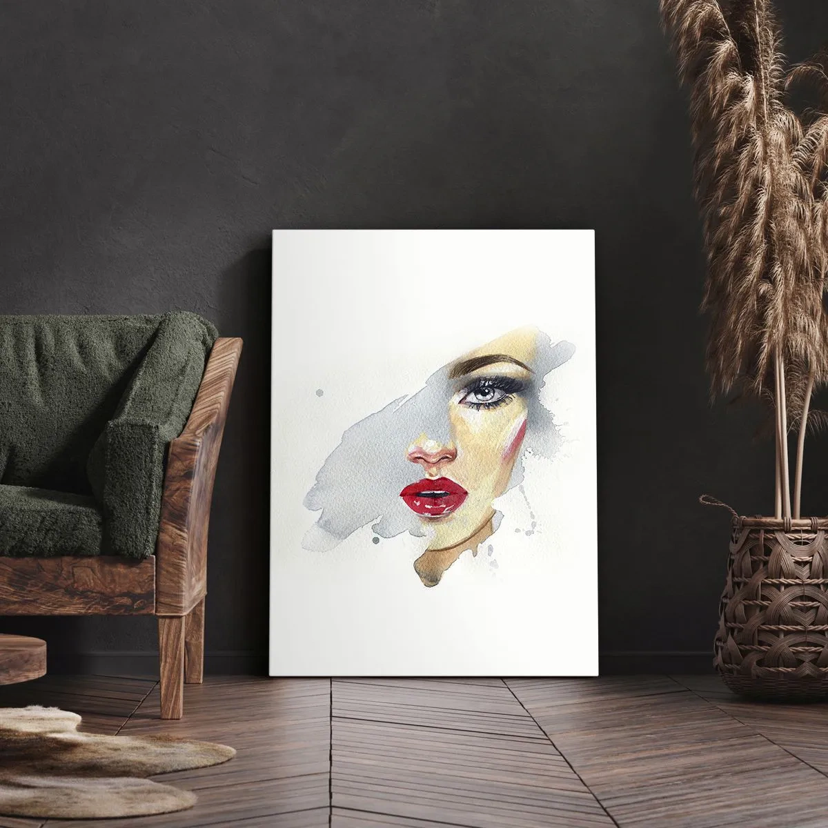 Impression sur toile - Image sur toile - Portrait à l'aquarelle d'une femme au regard intense. - 70x100cm - Reflet dans une goutte d'eau - Décoration murale moderne pour le salon et la chambre ARTTOR