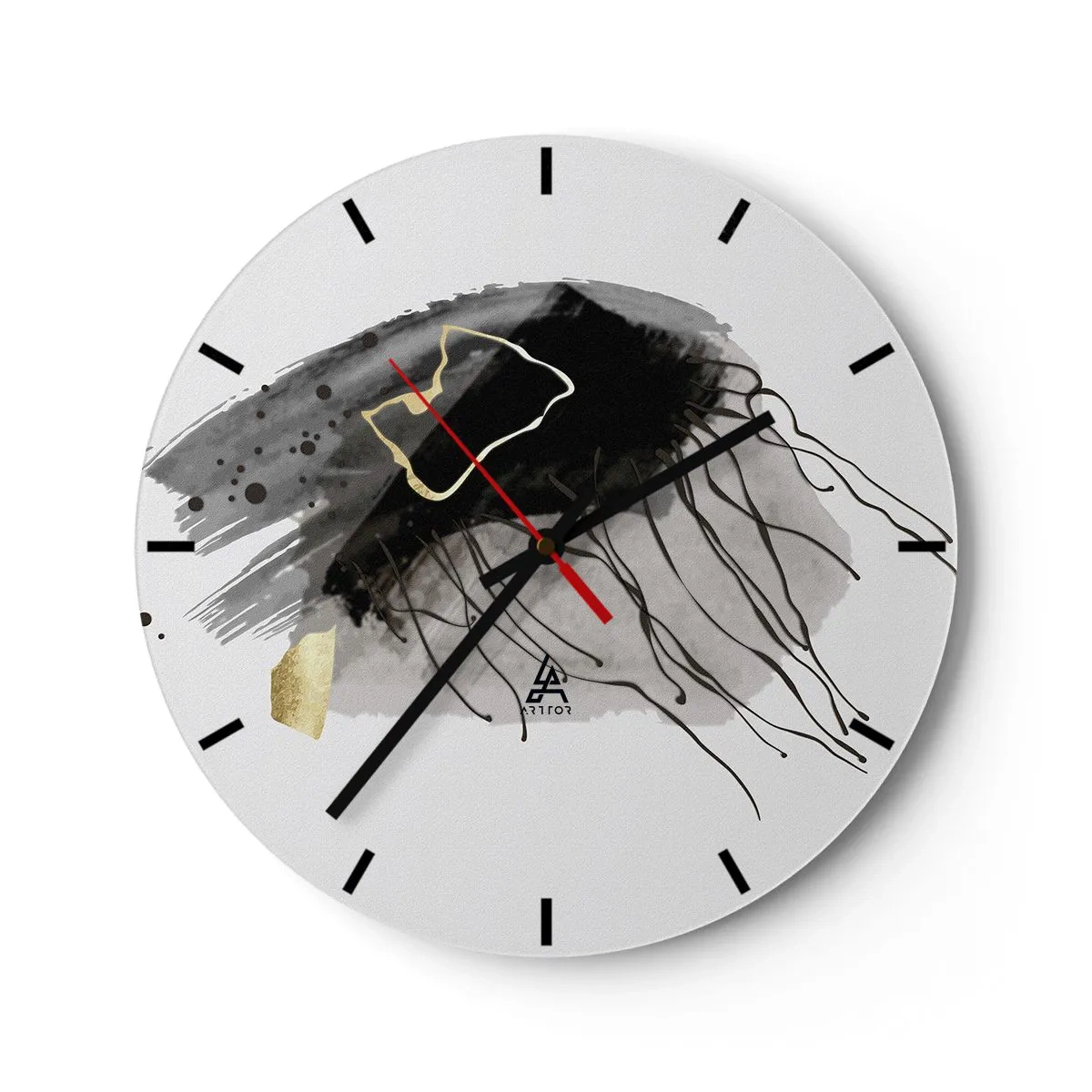 Horloge murale - Pendule murale - Motif abstrait en noir, gris et or sur fond blanc - 30x30cm - En noir et en or - Décoration murale moderne pour le salon, la cuisine et la chambre ARTTOR