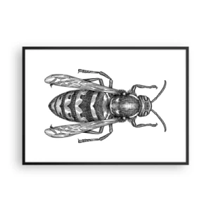 Affiche dans un cadre noir - Poster - Un motif de guêpe de dessin animé sur fond blanc dans un style minimaliste. - 100x70cm - D'une planète d'insectes - Décoration murale moderne pour le salon et la chambre ARTTOR