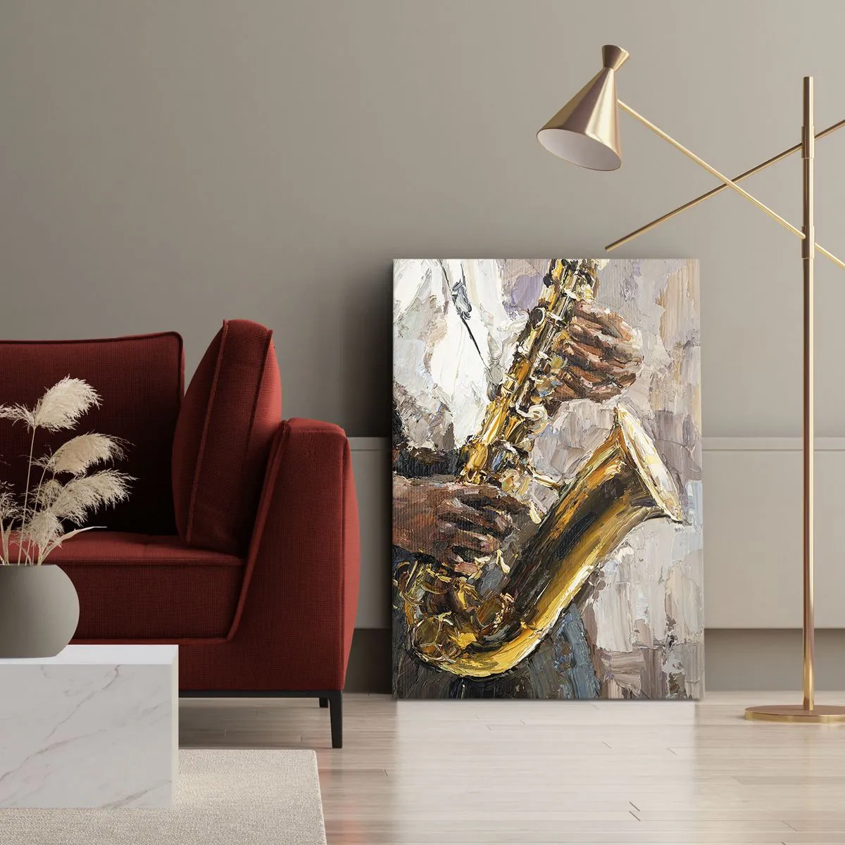 Impression sur toile - Image sur toile - Un musicien jouant du saxophone dans un style artistique - 50x70cm - C'est l'heure du solo - Décoration murale moderne pour le salon et la chambre ARTTOR
