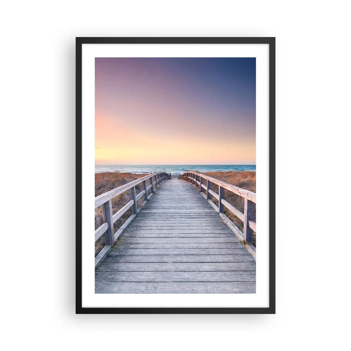 Affiche dans un cadre noir - Poster - Une jetée en bois menant à la mer au coucher du soleil - 50x70cm - Aurore baltique du soir - Décoration murale moderne pour le salon et la chambre ARTTOR