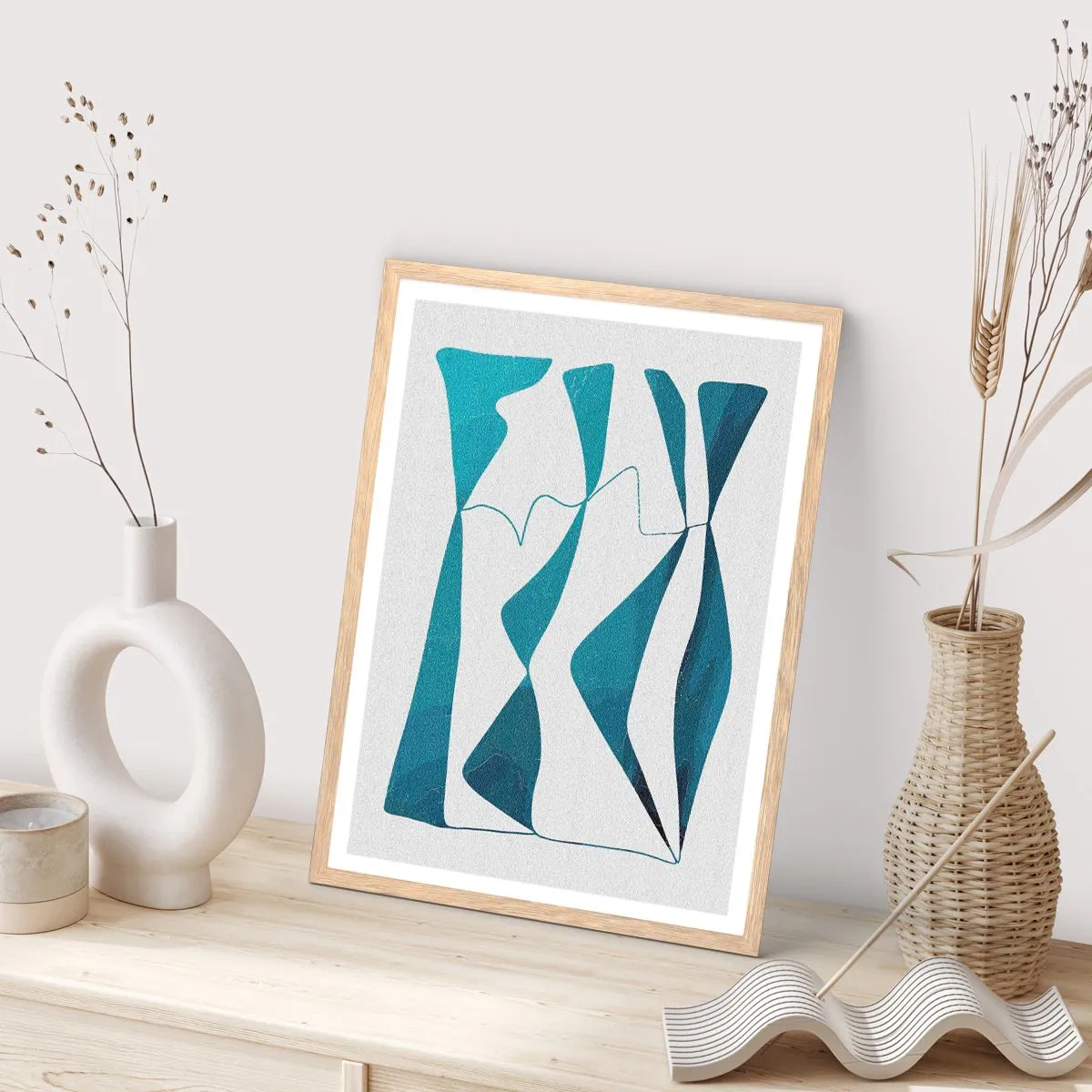 Affiche dans un chêne clair - Poster - Abstraction : composé turquoise - 40x50 cm