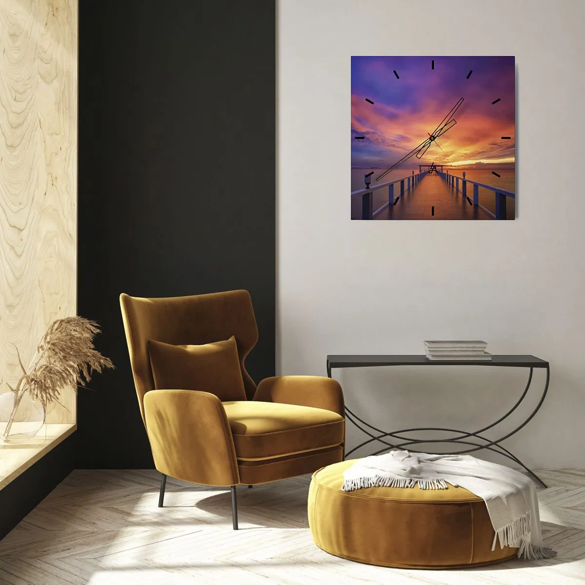 Horloge murale - Pendule murale - Une jetée menant à la mer au coucher du soleil - 30x30cm - Sans fin - Décoration murale moderne pour le salon et la chambre ARTTOR