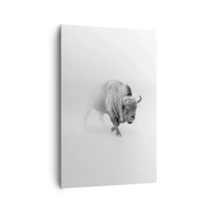 Impression sur toile - Image sur toile - Bison blanc dans un décor minimaliste - 80x120cm - Roi de la prairie - Décoration murale moderne pour le salon et la chambre ARTTOR