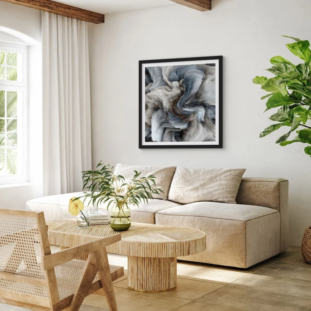 Affiche dans un cadre noir - Poster - Pierre et fleur - 50x50 cm