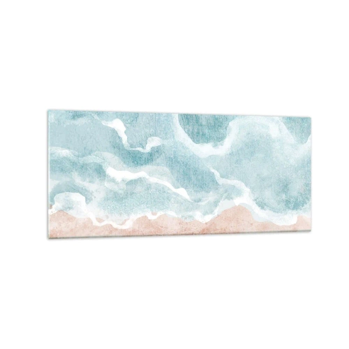 Impression sur verre - Image sur verre - Plage abstraite avec des vagues dans les tons bleus et beiges - 120x50cm - Abstraction du nuage - Décoration murale moderne pour le salon et la chambre ARTTOR