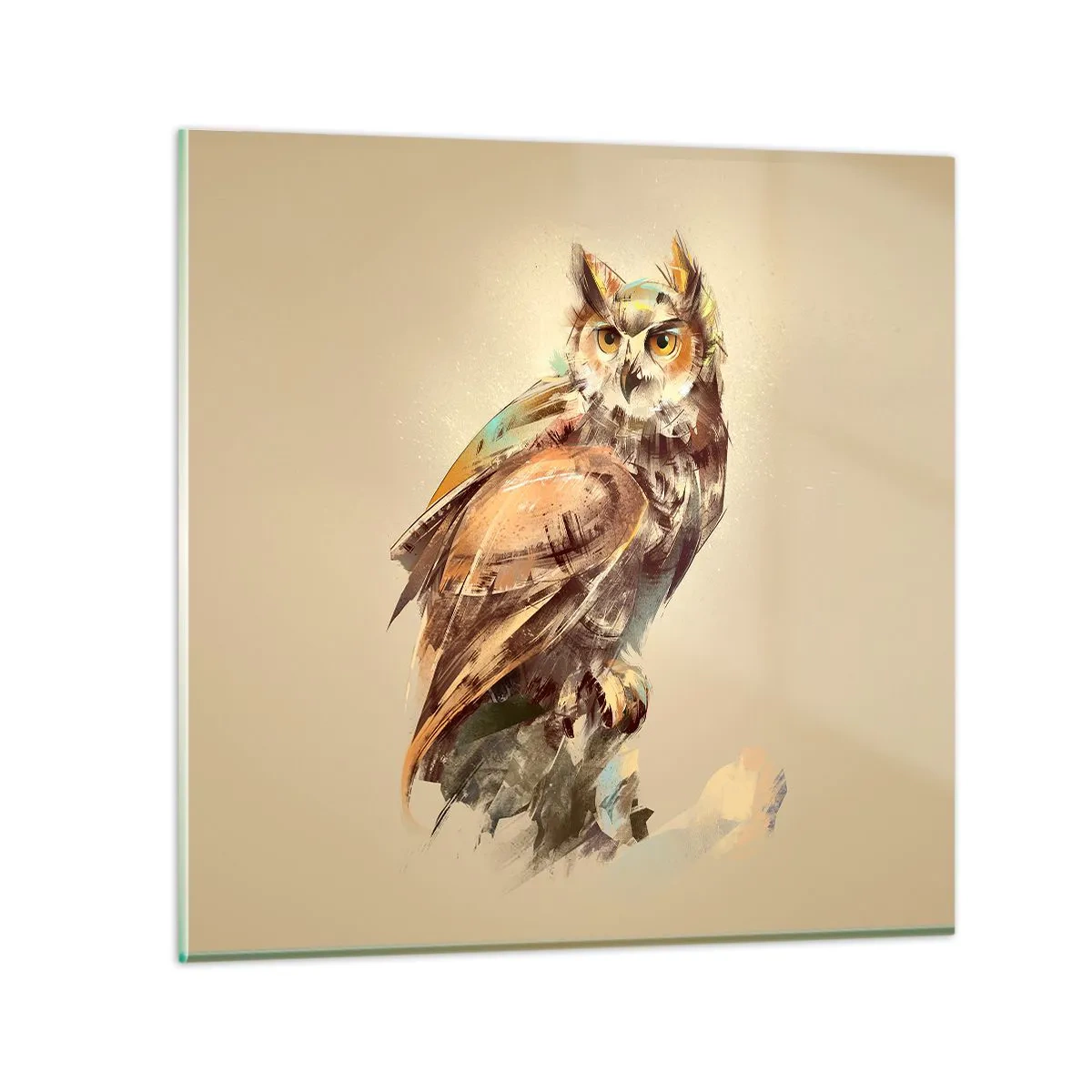 Impression sur verre - Image sur verre - Le hibou le plus intelligent - confirmera la forêt de chênes - 70x70 cm