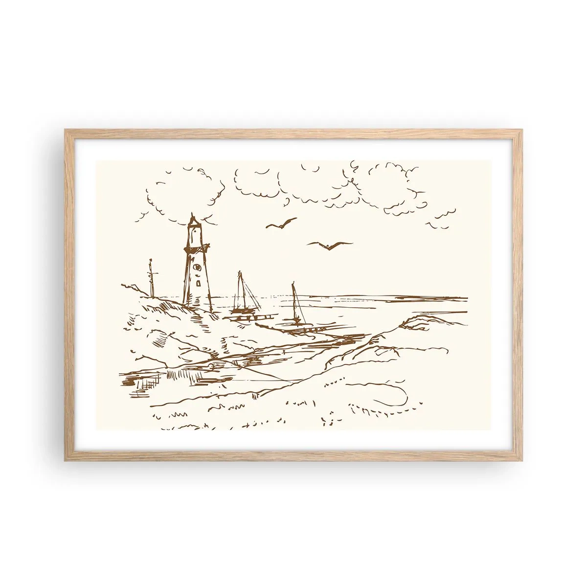 Affiche dans un chêne clair - Poster - Esquisse de souvenirs d'été - 70x50 cm